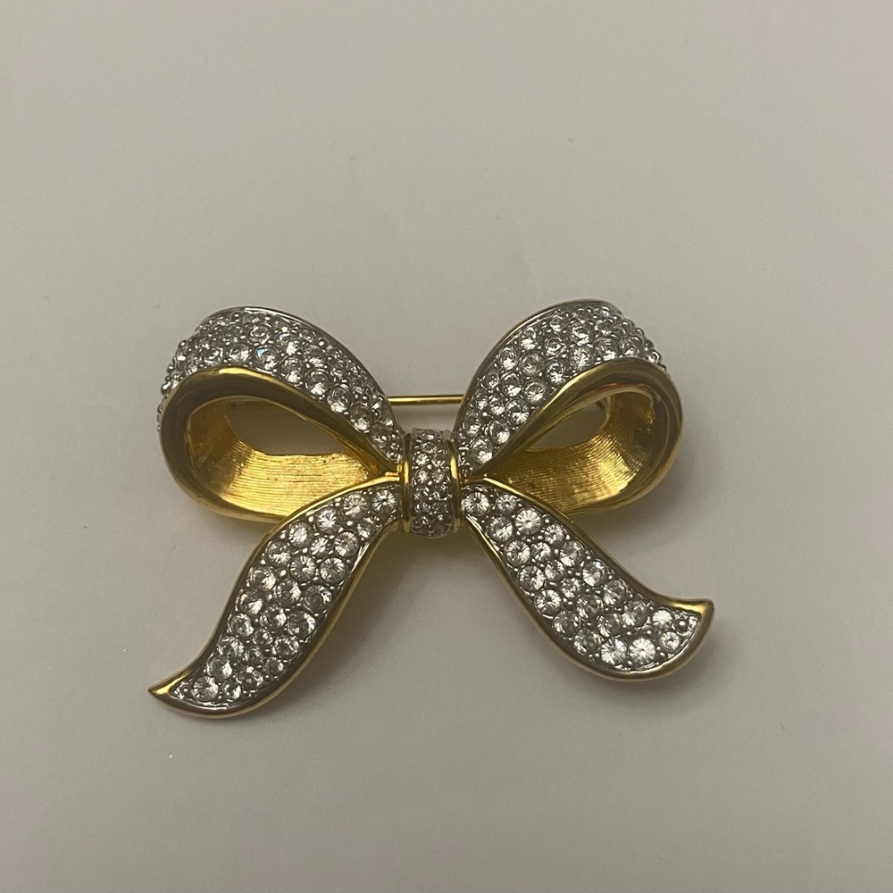 Swarovski Gold and Silver Crystal Bow Brooch
